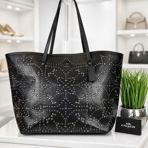 Coach F35163 Studs Floral Black Large‎ Street Tote Shoulder Bag Rare Work Laptop